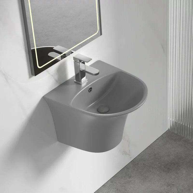 Lavoar suspendat Inter Ceramic oval gri mat 48.5 cm