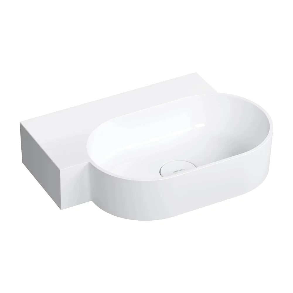 Lavoar suspendat Omnires Ovo M+ finisaj alb lucios 55.5 cm stanga