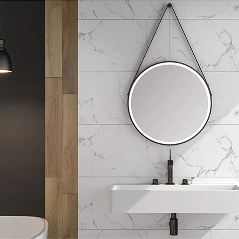 Oglinda cu iluminare LED si dezaburie Fluminia Mona 60 cm rama din piele