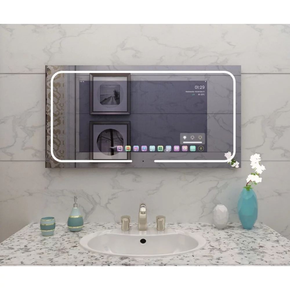 Oglinda cu iluminare RGB Inter Ceramic Smart WiFi si Bluetooth dreptunghiulara 106.8x56 cm finisaj crom lucios
