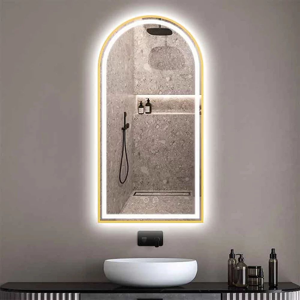 Oglinda cu iluminare si dezaburire Fluminia Cosimo 50x100 cm finisaj auriu lucios
