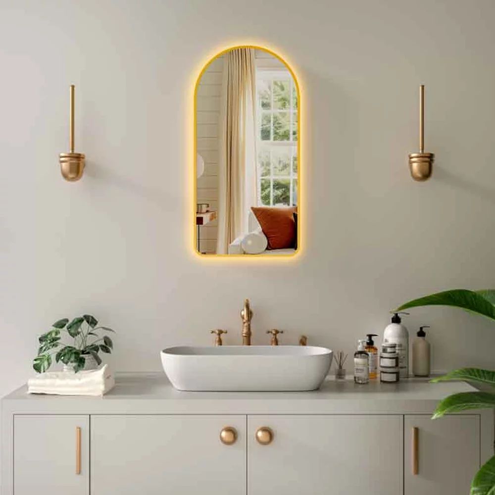 Oglinda cu iluminare si dezaburire Fluminia Gaudi 50x100 cm finisaj bronz periat