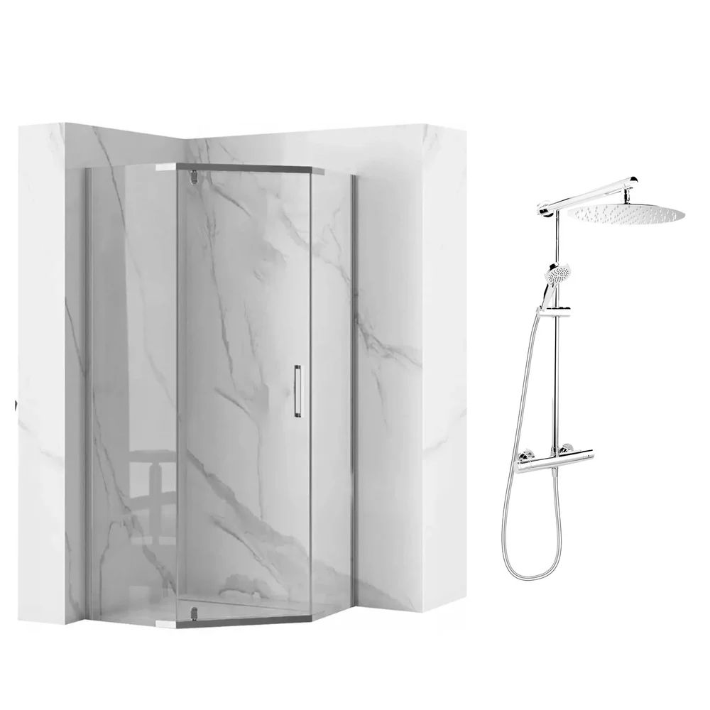Pachet cabina de dus Rea Axin crom 90x90 si coloana de dus FDesign Anima crom