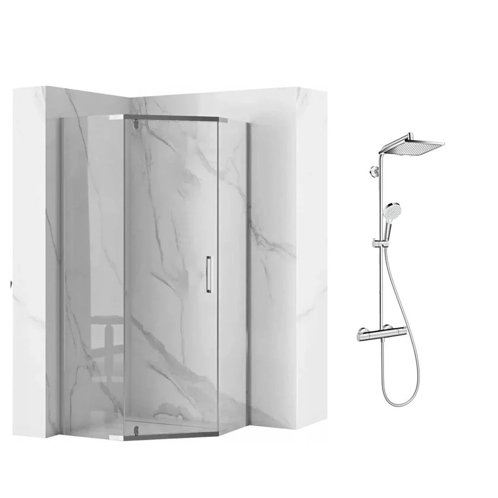 Pachet cabina de dus Rea Axin crom 90x90 si coloana de dus Hansgrohe crometta crom