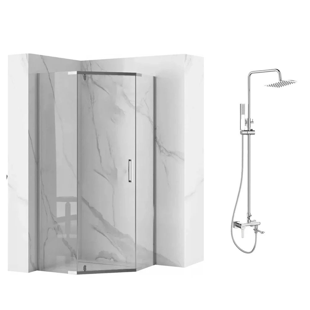 Pachet cabina de dus Rea Axin crom 90x90 si coloana de dus Invena Glamour crom
