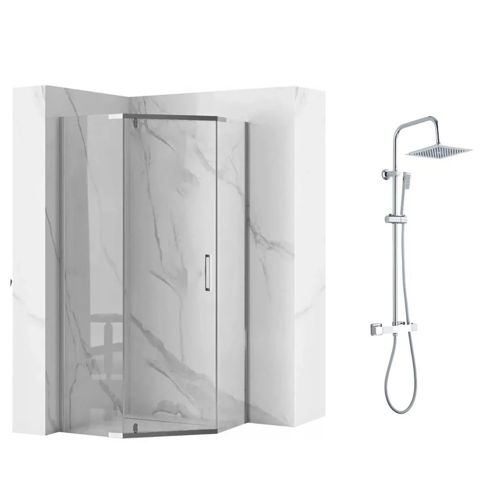 Pachet cabina de dus Rea Axin crom 90x90 si coloana de dus Invena Svart crom