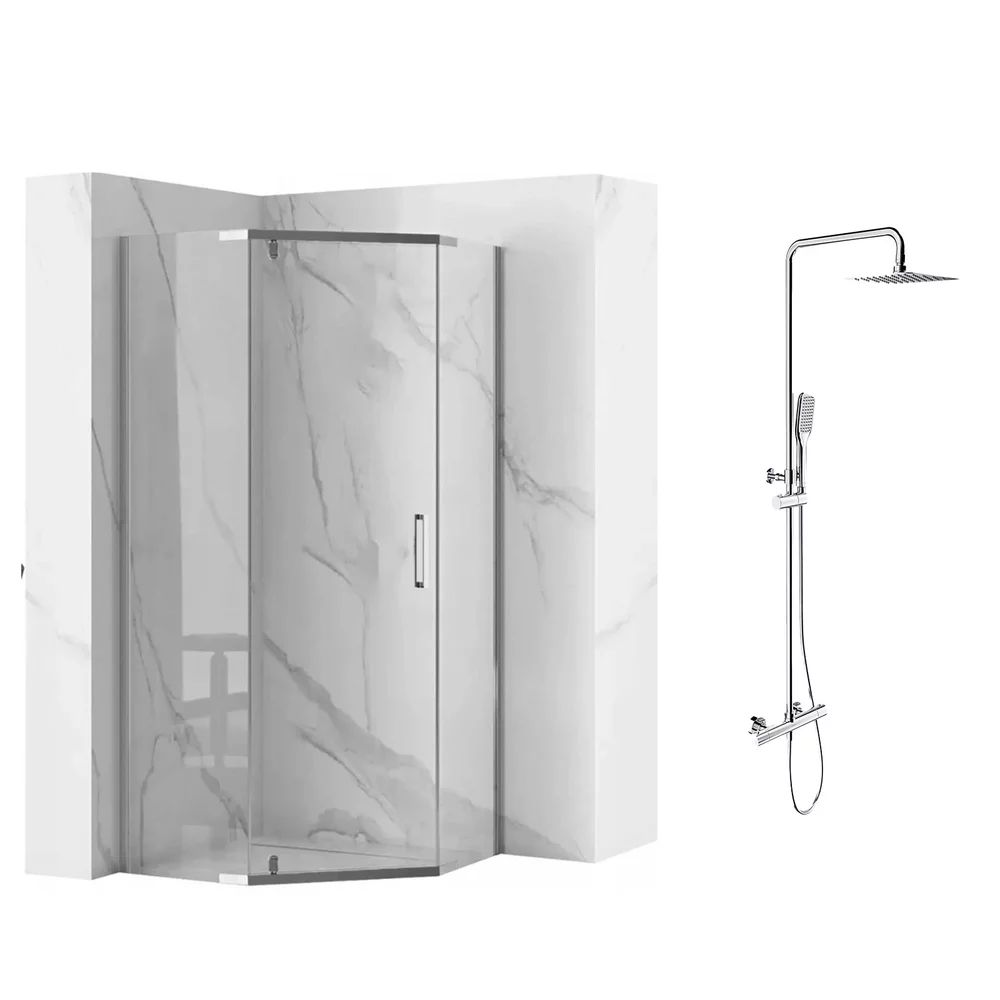 Pachet cabina de dus Rea Axin crom 90x90 si coloana de dus OMNIRES Y crom