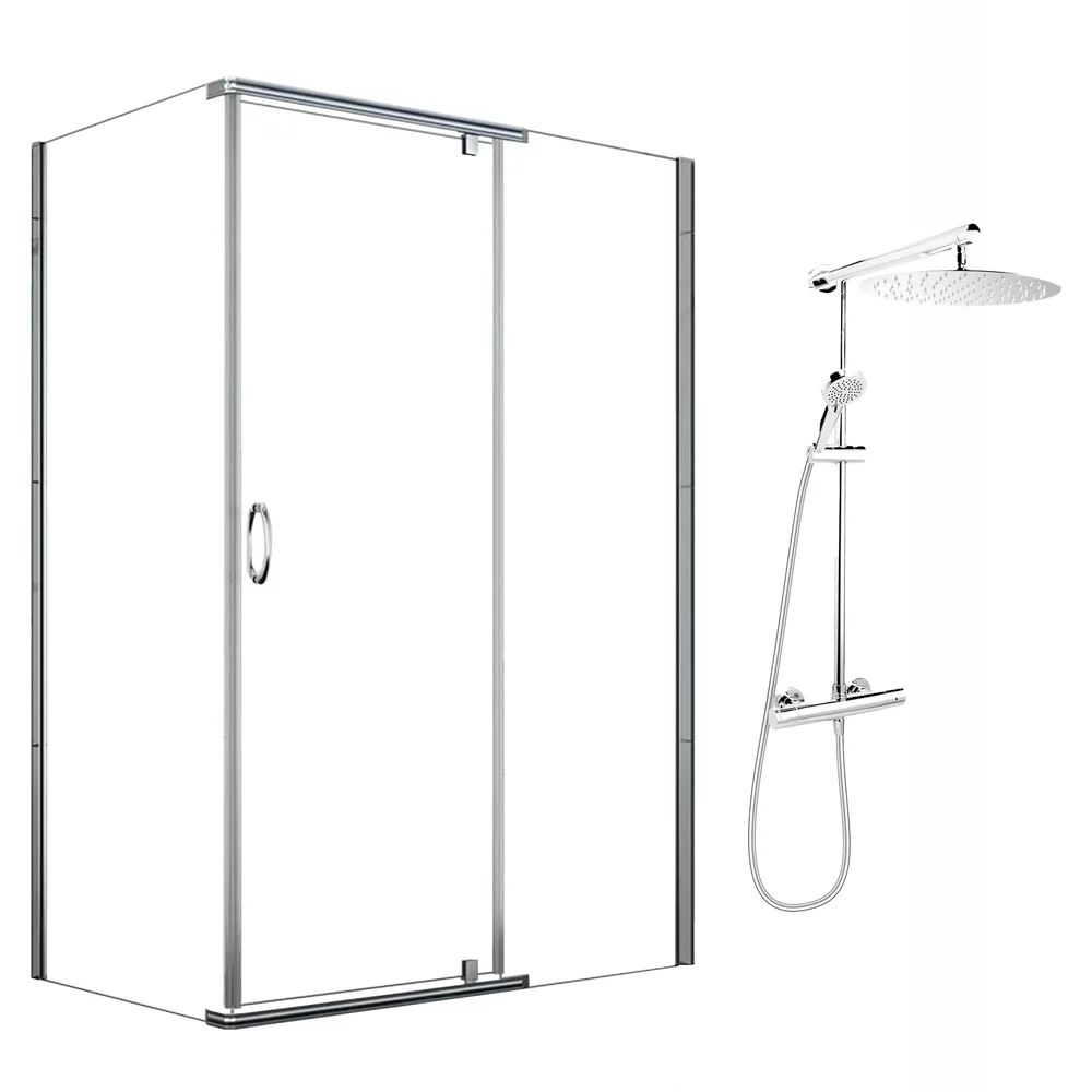 Pachet cabina de dus Mediaterraneo Catania crom 100x80 cm si coloana de dus FDesign Anima crom