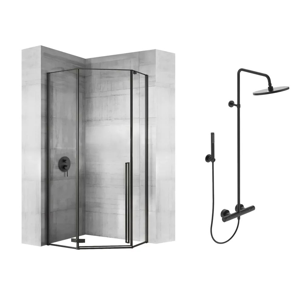 Pachet cabina de dus Rea Diamond negru 90x90 si coloana de dus Ideal Standard IdealRain negru