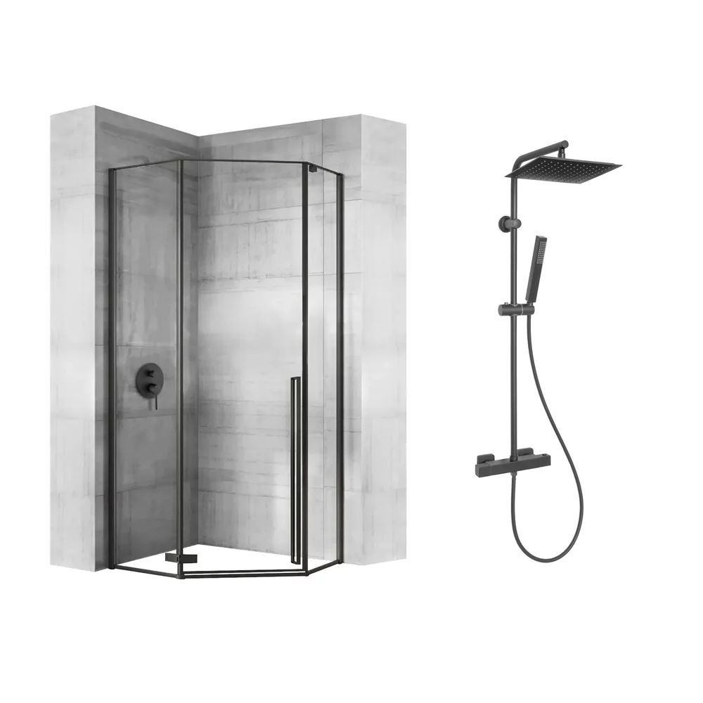 Pachet cabina de dus Rea Diamond negru 90x90 si coloana de dus Invena Svart negru