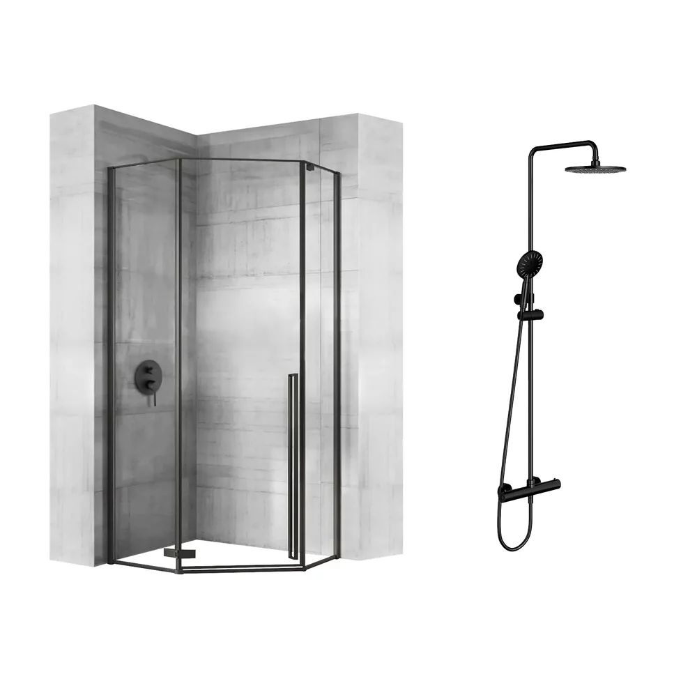 Pachet cabina de dus Rea Diamond negru 90x90 si coloana de dus OMNIRES Y negru