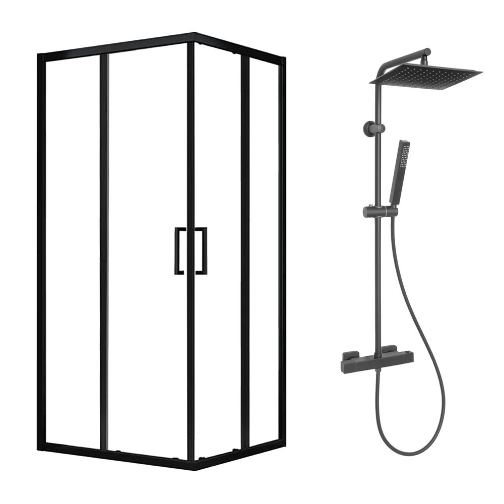 Pachet cabina de dus Fluminia Hector negru 90x90 cm si coloana de dus Invena Svart negru