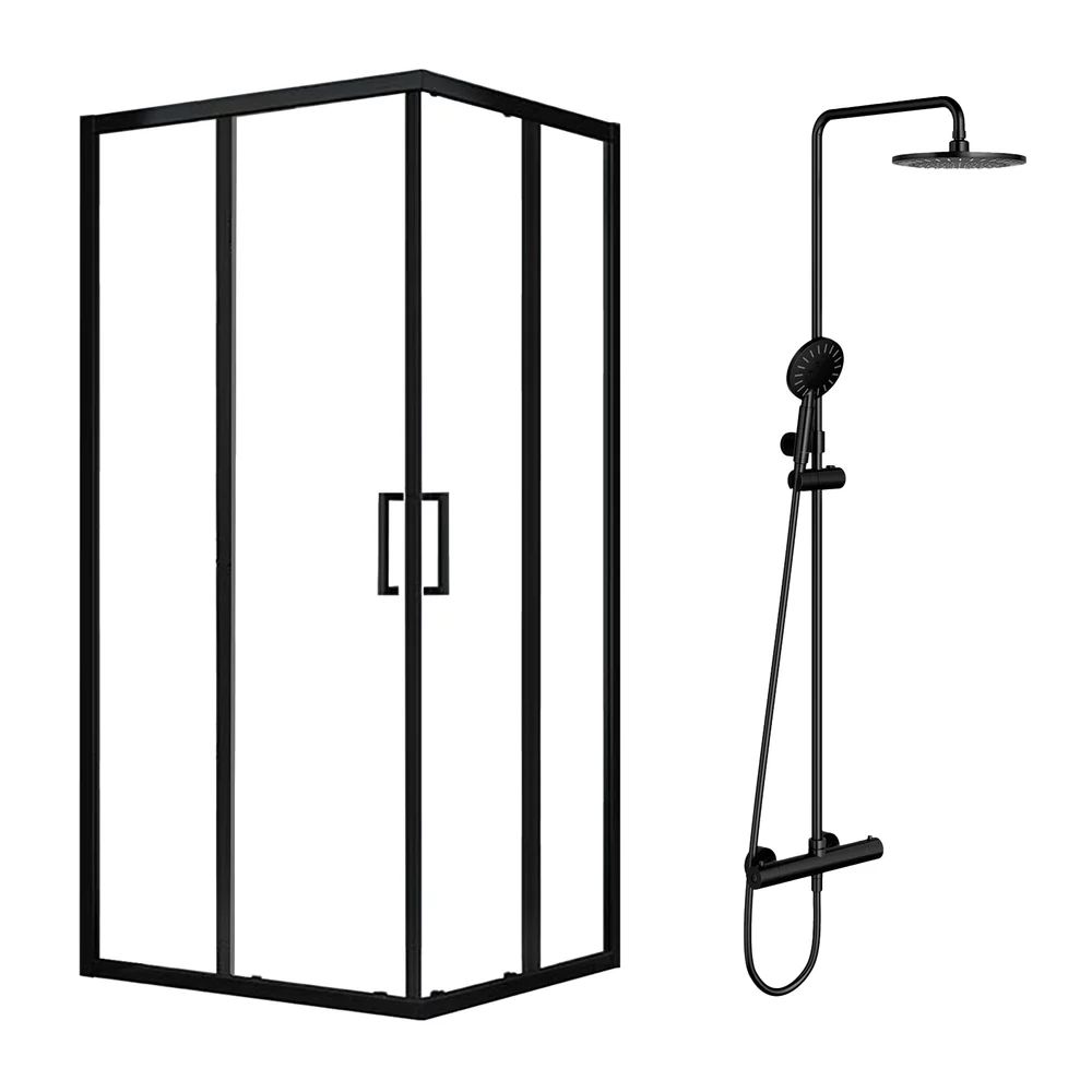 Pachet cabina de dus Fluminia Hector negru 90x90 cm si coloana de dus Omnires Y negru