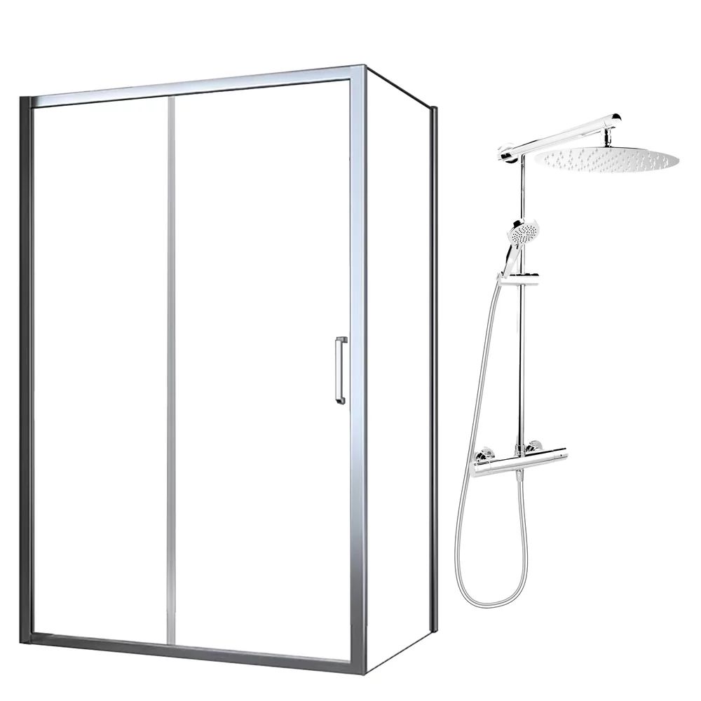 Pachet cabina de dus Fluminia Iris crom 120x90 cm si coloana de dus FDesign Anima crom