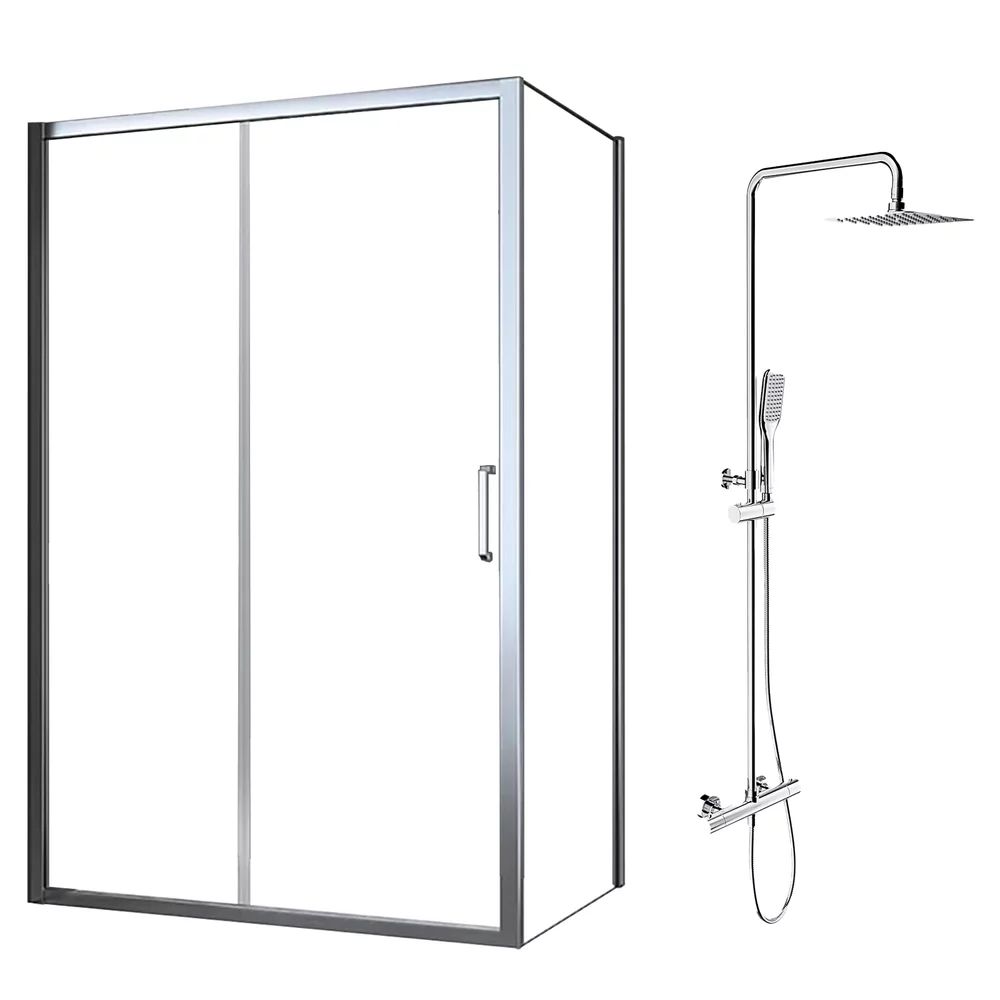 Pachet cabina de dus Fluminia Iris crom 120x90 cm si coloana de dus OMNIRES Y crom