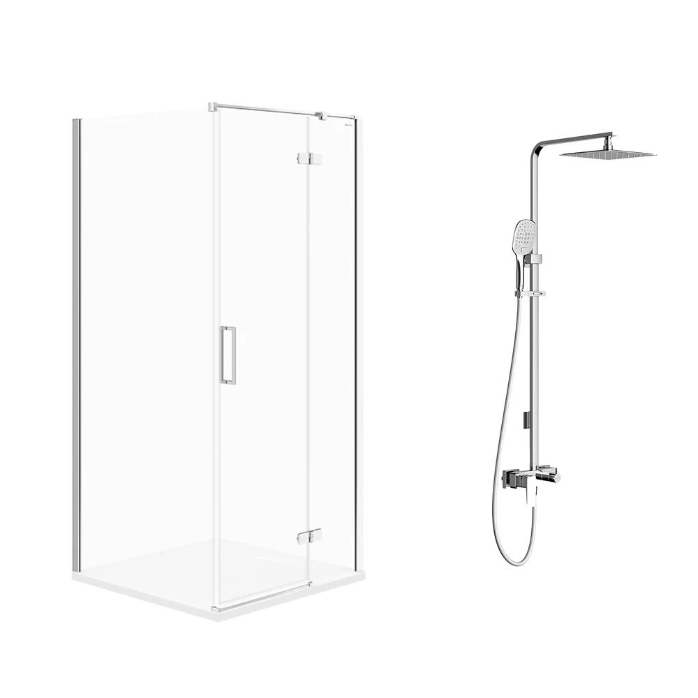 Pachet cabina de dus Cersanit Jota crom 90x90 cm si coloana de dus Omnires Parma crom