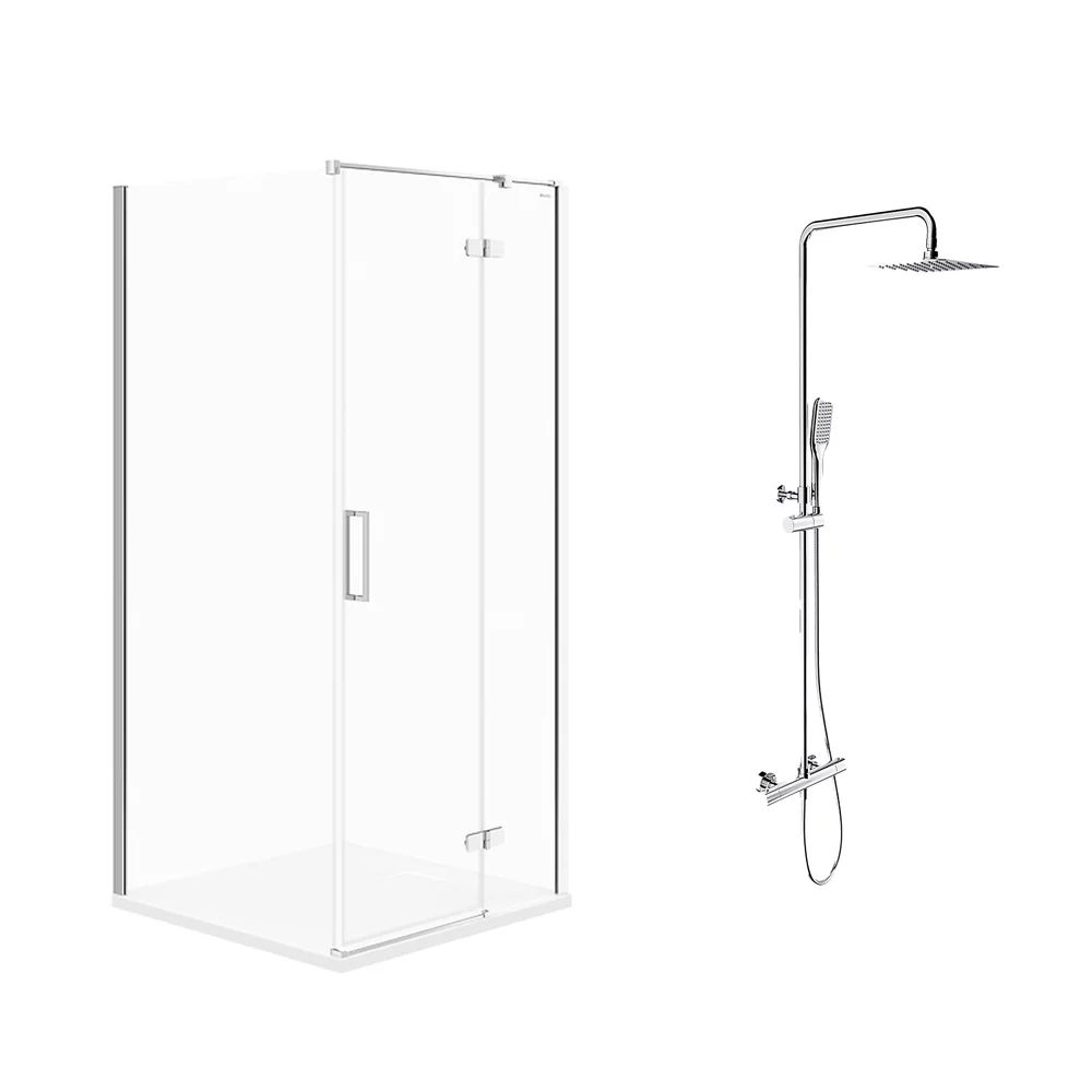 Pachet cabina de dus Cersanit Jota crom 90x90 cm si coloana de dus Omnires Y crom