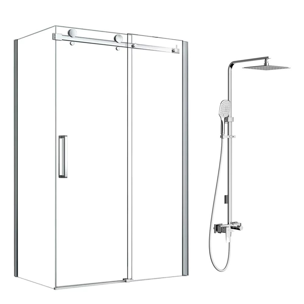 Pachet cabina de dus Fluminia Paloma crom 100x80 cm si coloana de dus OMNIRES Parma crom