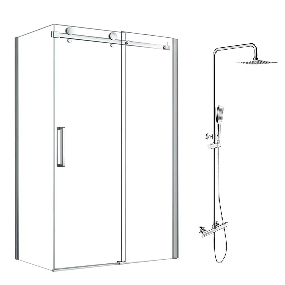 Pachet cabina de dus Fluminia Paloma gri 120x90 cm si coloana de dus OMNIRES Y crom