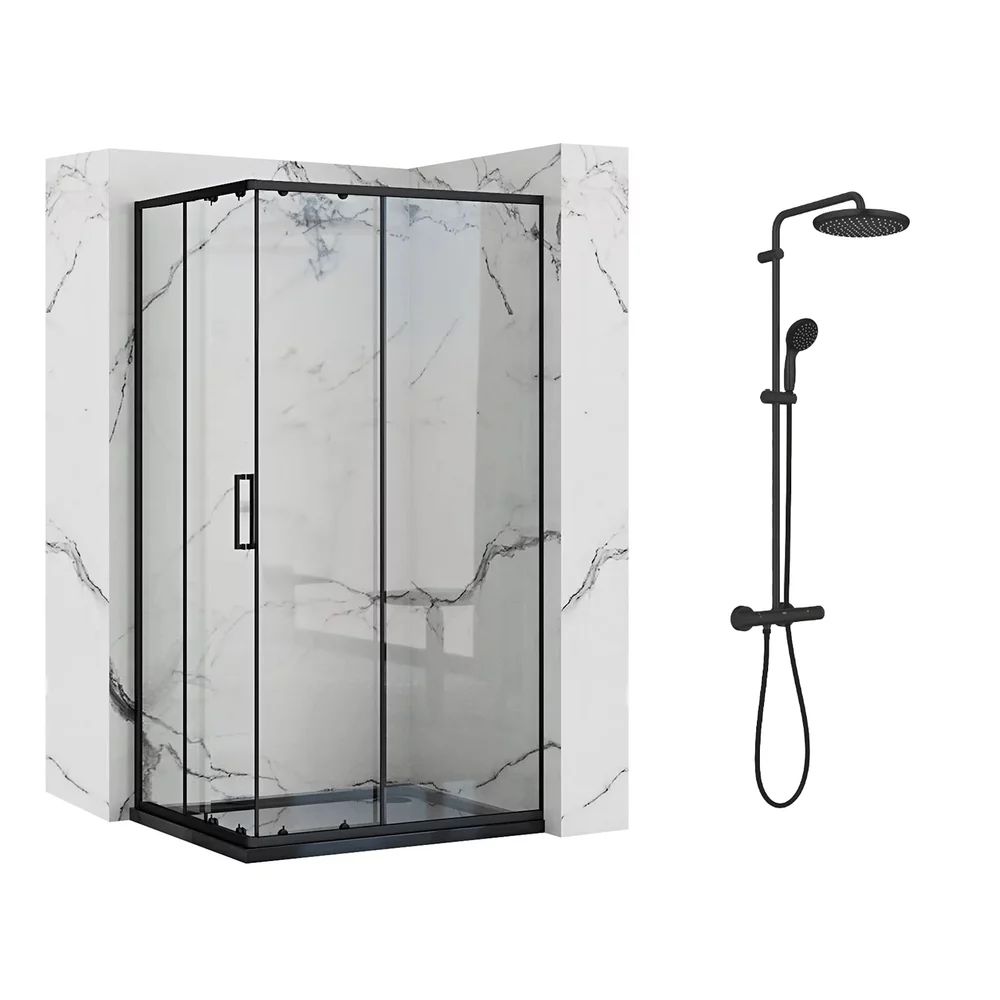 Pachet cabina de dus Rea Punto negru 80x100 cm si coloana de dus Grohe Vitalio Start negru