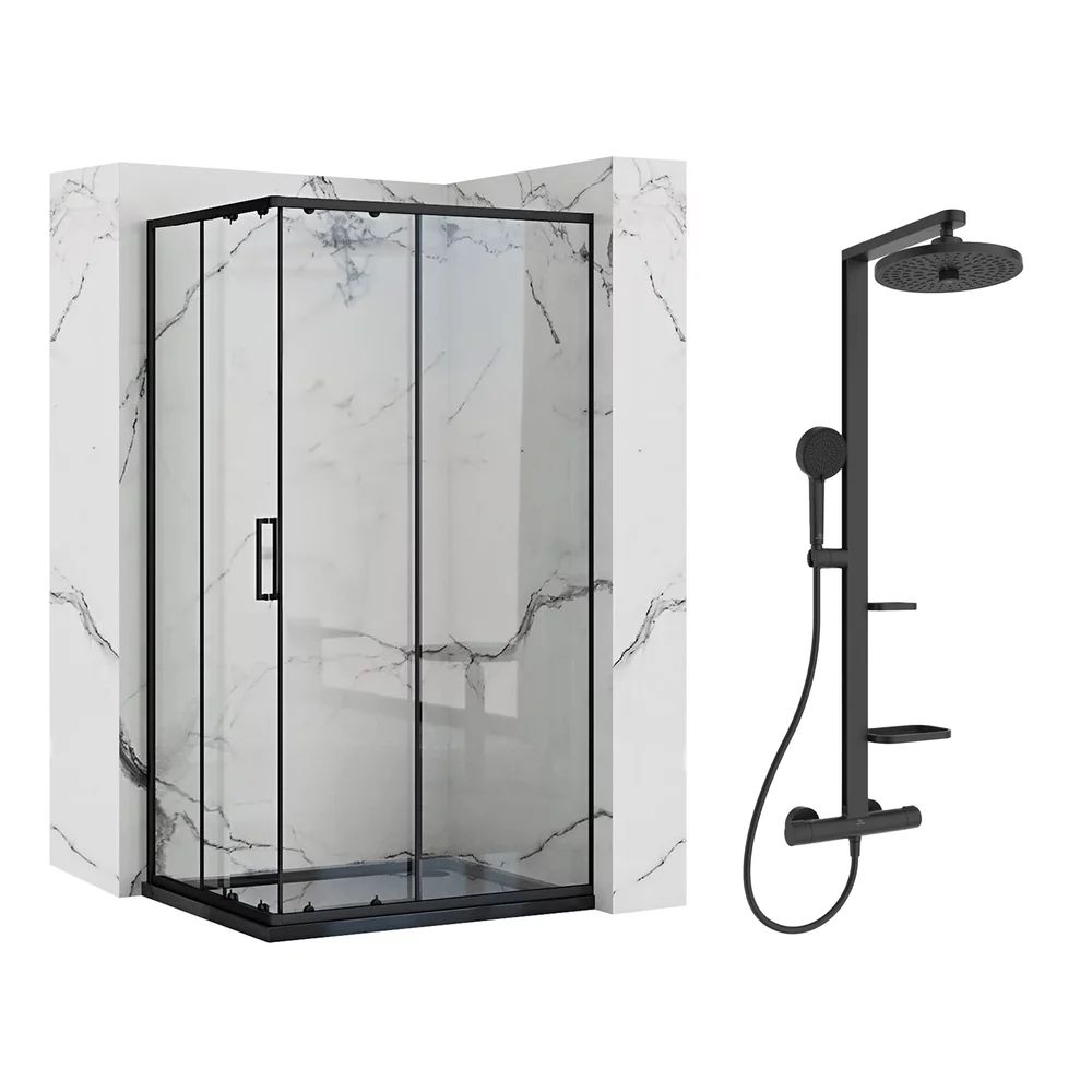 Pachet cabina de dus Rea Punto negru 80x100 cm si coloana de dus Ideal Standard Alu+ negru