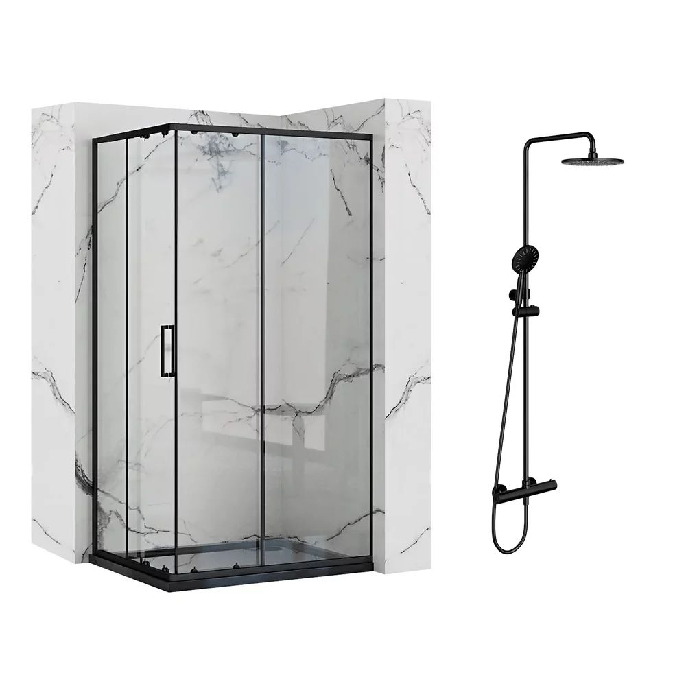 Pachet cabina de dus Rea Punto negru 80x100 cm si coloana de dus OMNIRES Y negru