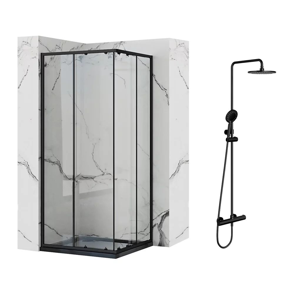 Pachet cabina de dus Rea Punto negru 90x90 cm si coloana de dus OMNIRES Y negru