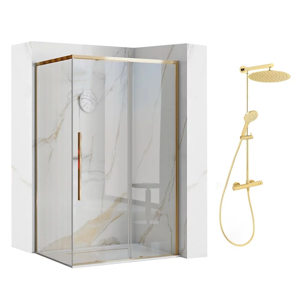 Pachet cabina de dus Rea Solar auriu 90x120 cm si coloana de dus FDesign Anima auriu