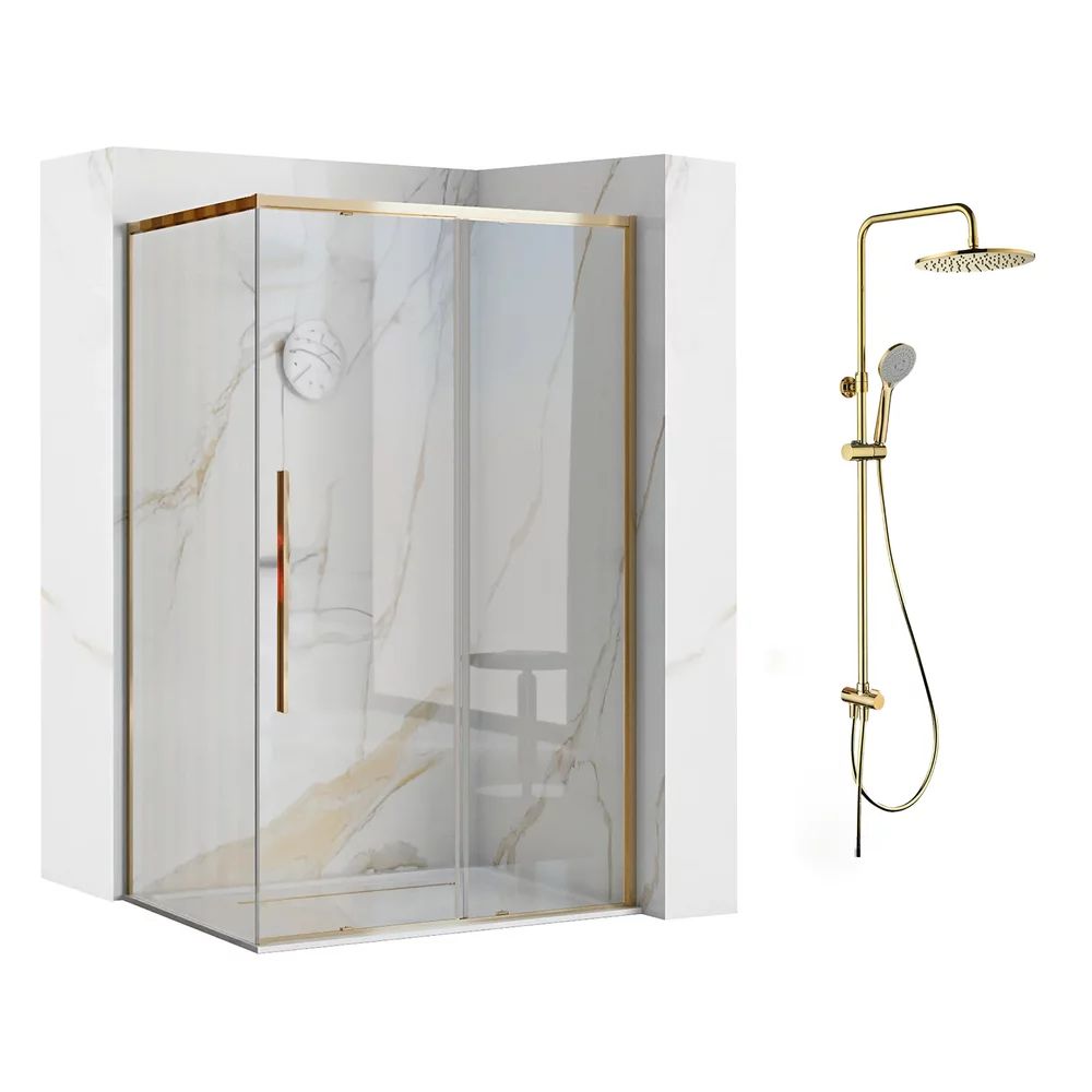 Pachet cabina de dus Rea Solar auriu 90x120 cm si coloana de dus OMNIRES Yosemite auriu