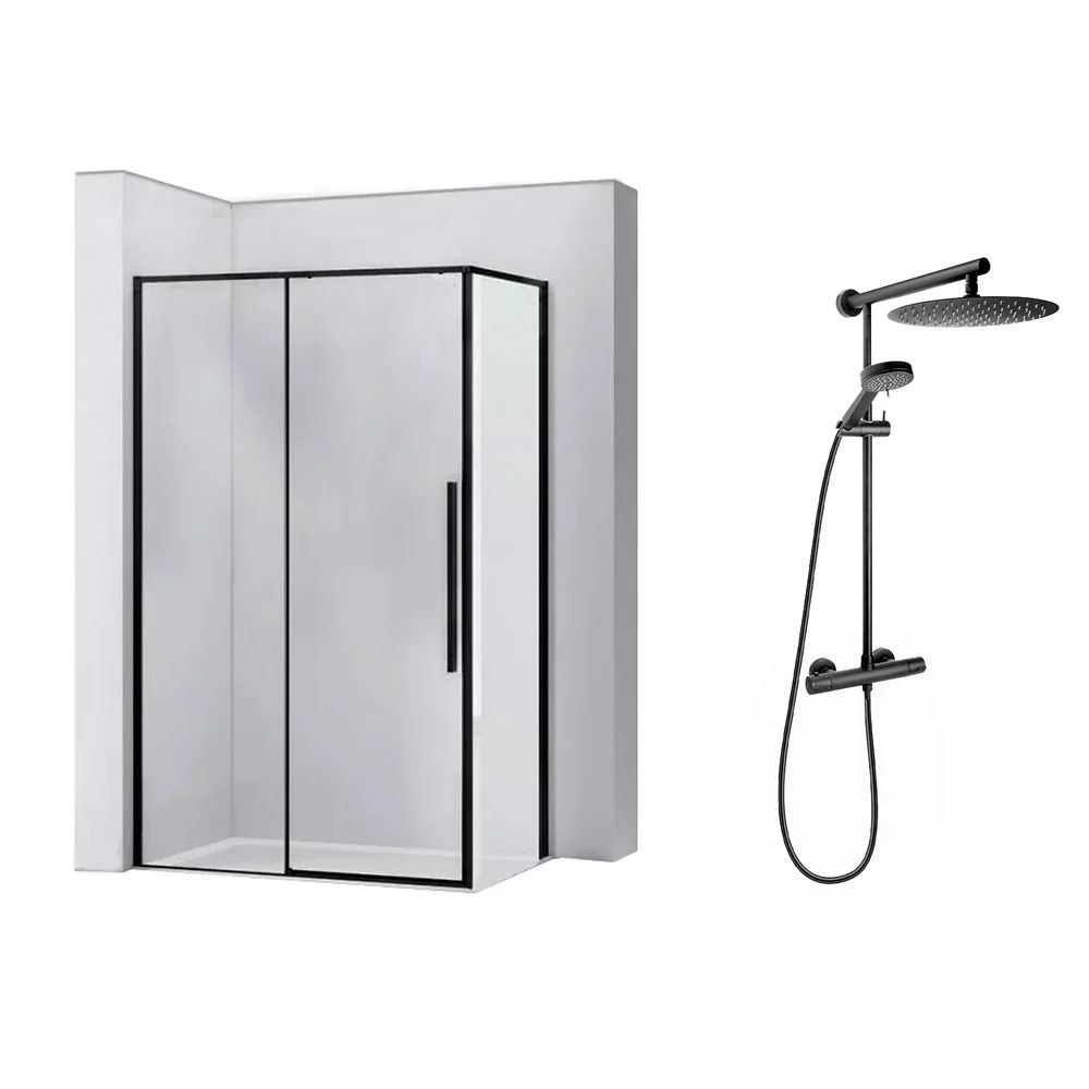 Pachet cabina de dus Rea Solar negru 90x120 cm si coloana de dus FDesign Anima Quadro negru