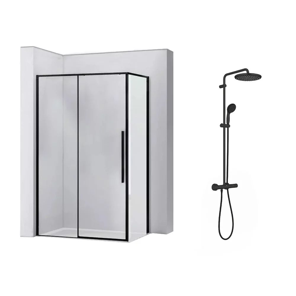Pachet cabina de dus Rea Solar negru 90x120 cm si coloana de dus Grohe Vitalio Start negru