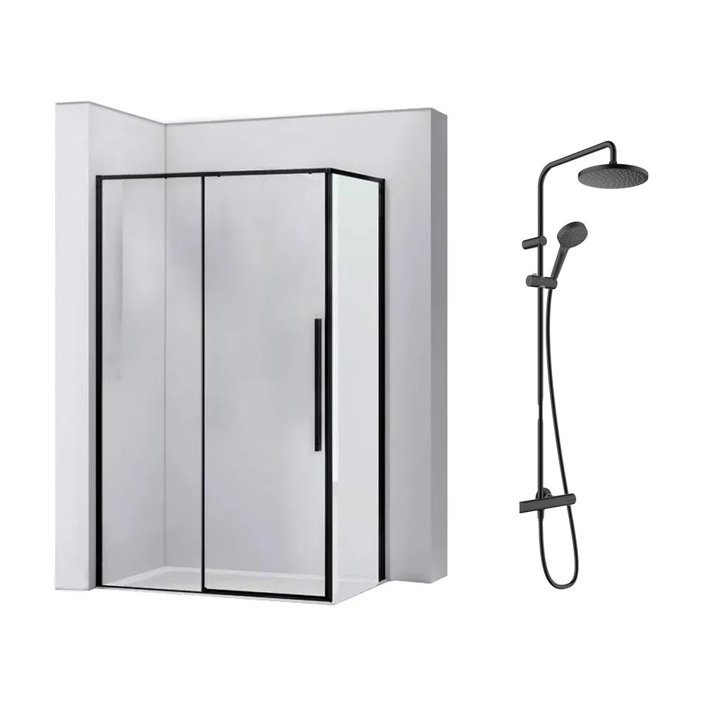 Pachet cabina de dus Rea Solar negru 90x120 cm si coloana de dus Hansgrohe Vernis Blend negru