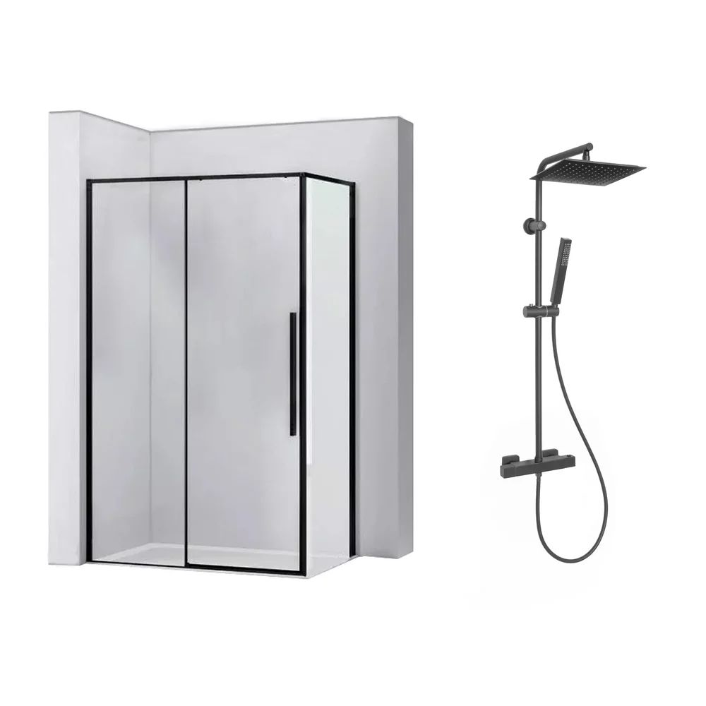 Pachet cabina de dus Rea Solar negru 90x120 cm si coloana de dus Invena Svart negru