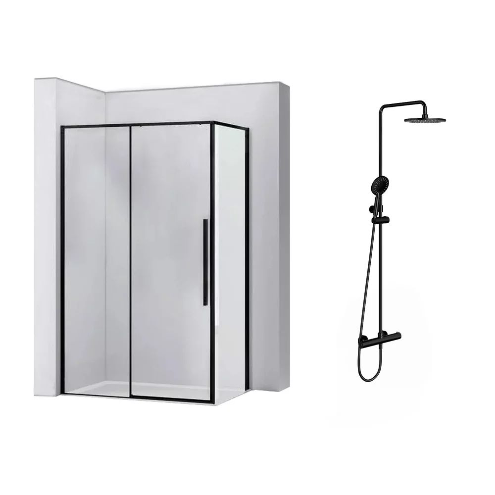 Pachet cabina de dus Rea Solar negru 90x120 cm si coloana de dus OMNIRES Y negru