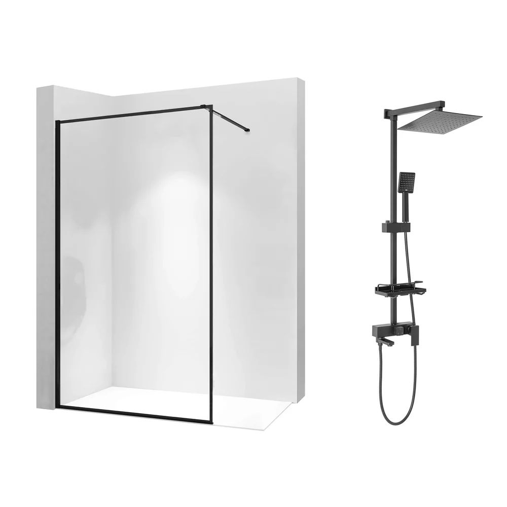 Pachet paravan dus Walk-In Rea Bler-1 negru 80x195 cm si coloana de dus Rea Jack negru