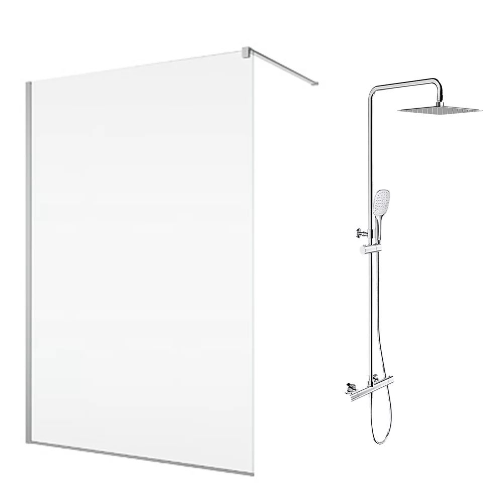Pachet paravan dus Walk-In SanSwiss Easy crom 100x200 cm si coloana de dus Omnires Y crom
