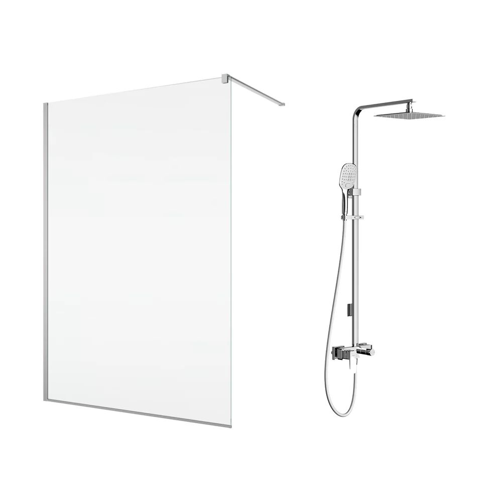 Pachet paravan dus Walk-In SanSwiss Easy crom 110x200 cm si coloana de dus Omnires Parma crom