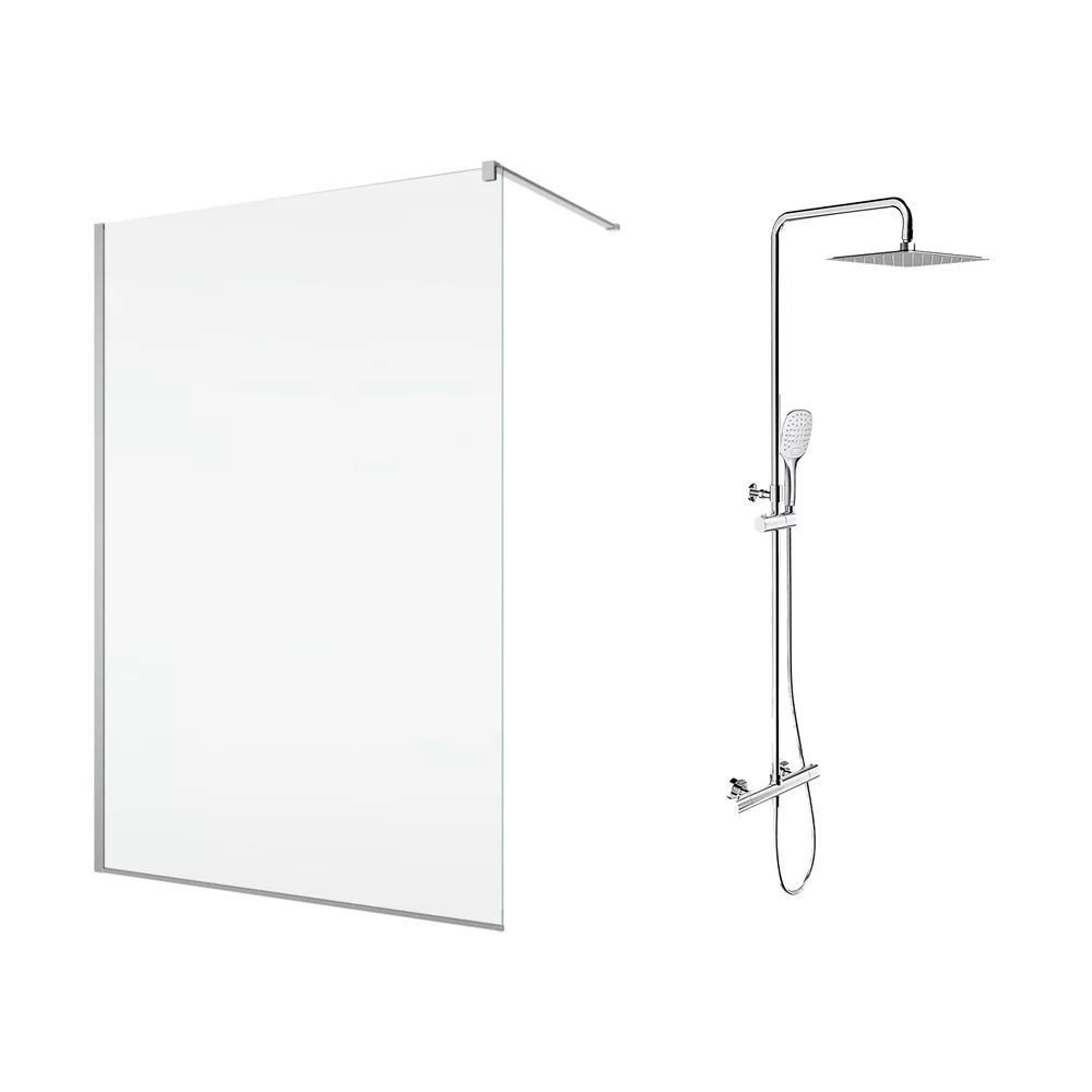 Pachet paravan dus Walk-In SanSwiss Easy crom 110x200 cm si coloana de dus Omnires Y crom