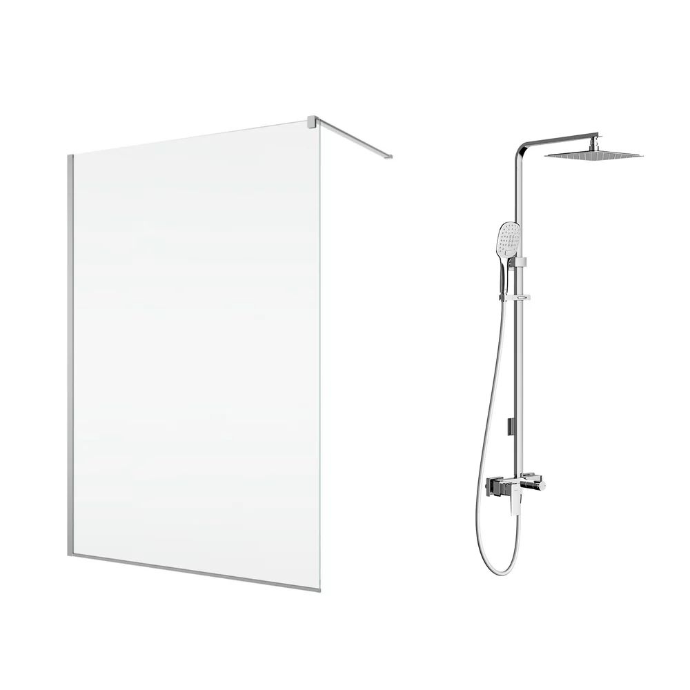 Pachet paravan dus Walk-In SanSwiss Easy crom 120x200 cm si coloana de dus Omnires Parma crom