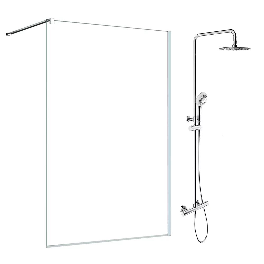 Pachet paravan dus Walk-In SanSwiss Easy crom 80x200 cm si coloana de dus Omnires Y crom