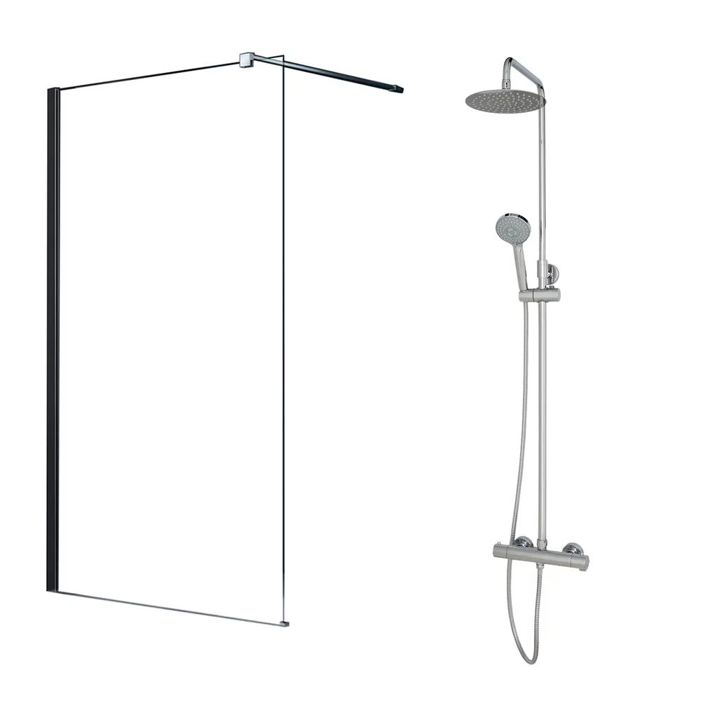 Pachet paravan dus Walk-In Fluminia Foxy crom 120x200 cm si coloana de dus Omnires Y crom