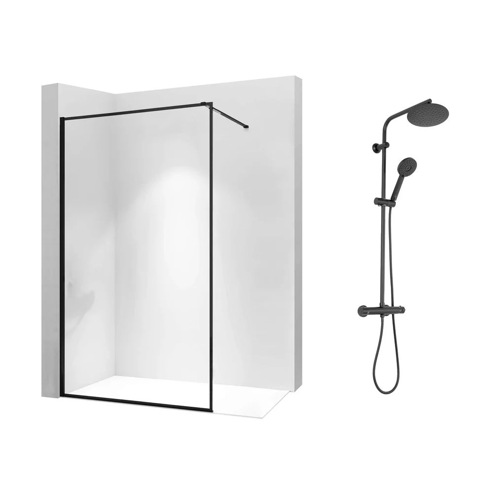 Pachet paravan dus Walk-In Rea Bler-1 negru 70x195 cm si coloana de dus Rea negru