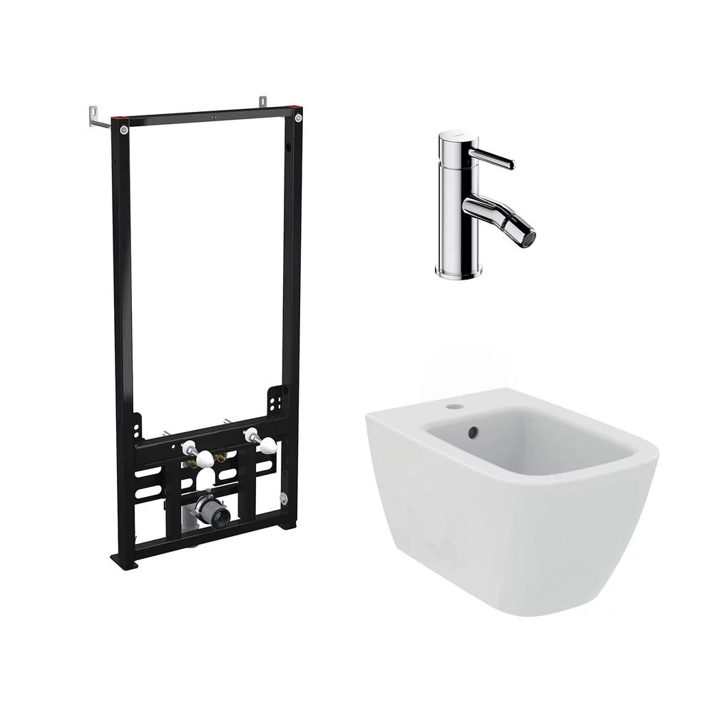 Pachet rama instalare Alca, bideu suspendat alb Ideal Standard I.life B si baterie bideu Omnires Y crom