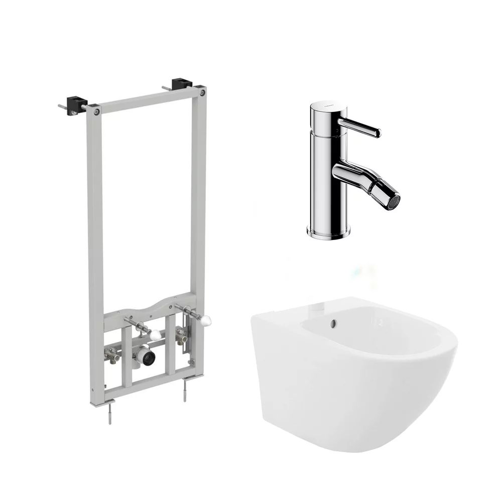Pachet rama instalare Ideal Standard ProSys, bideu Rea Carlo alb si baterie bideu Omnires Y crom