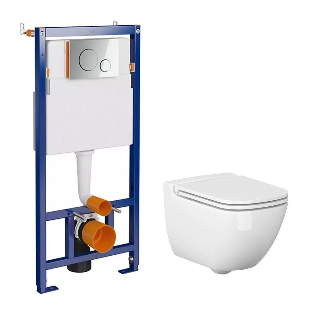 Pachet vas wc suspendat Cersanit Caspia New, capac softclose,alb, rezervor Cersanit Tech Line Opti B650 si clapeta Cersanit B2 crom