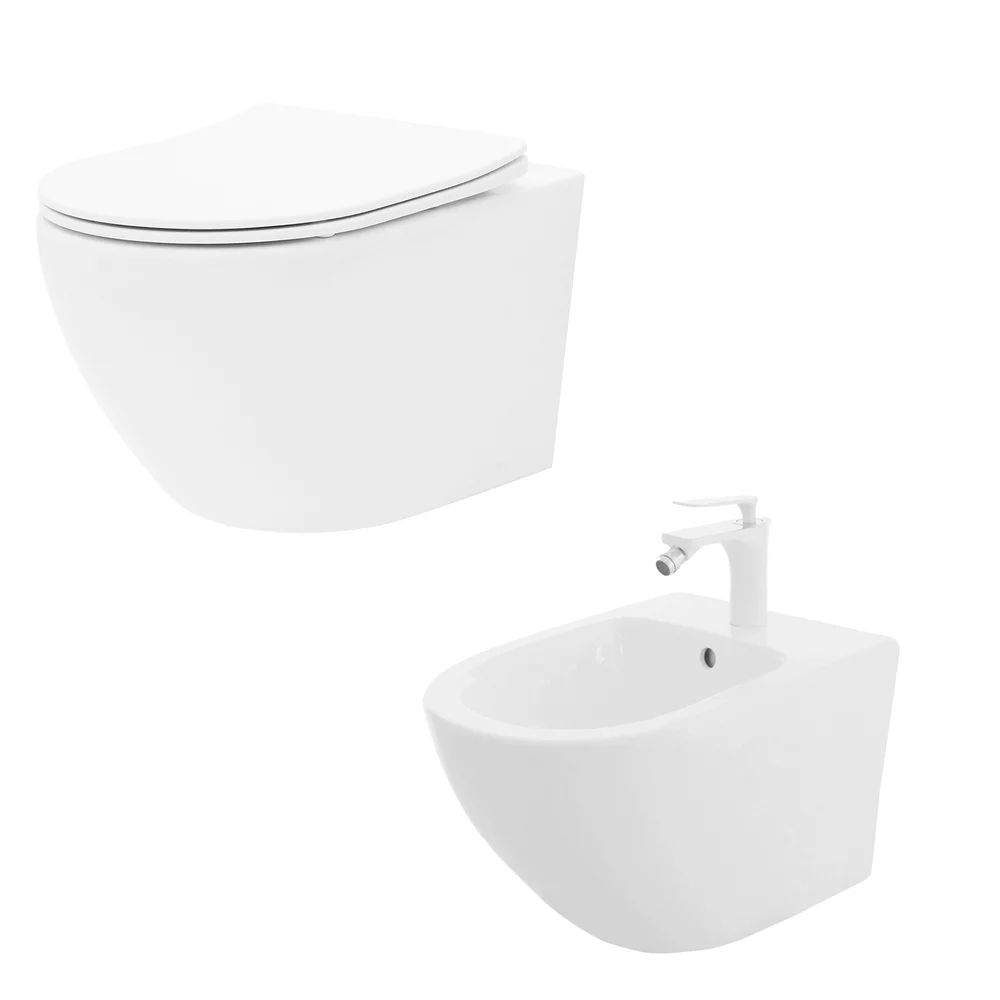 Pachet vas wc cu capac slim softclose si bideu suspendat alb Rune Ivaldi