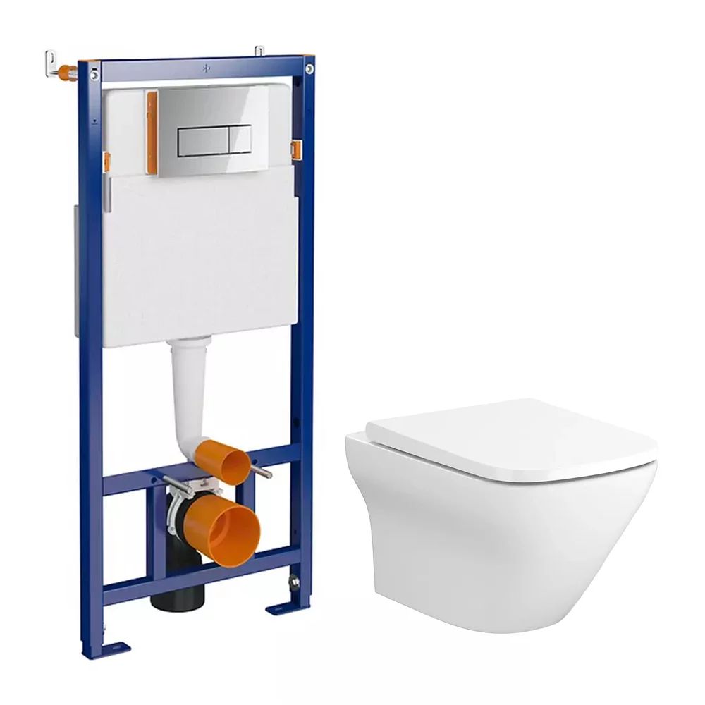 Pachet vas wc suspendat Cersanit Larga, capac softclose, rezervor Cersanit Techline Opti si clapeta Cersanit Opti B1 crom