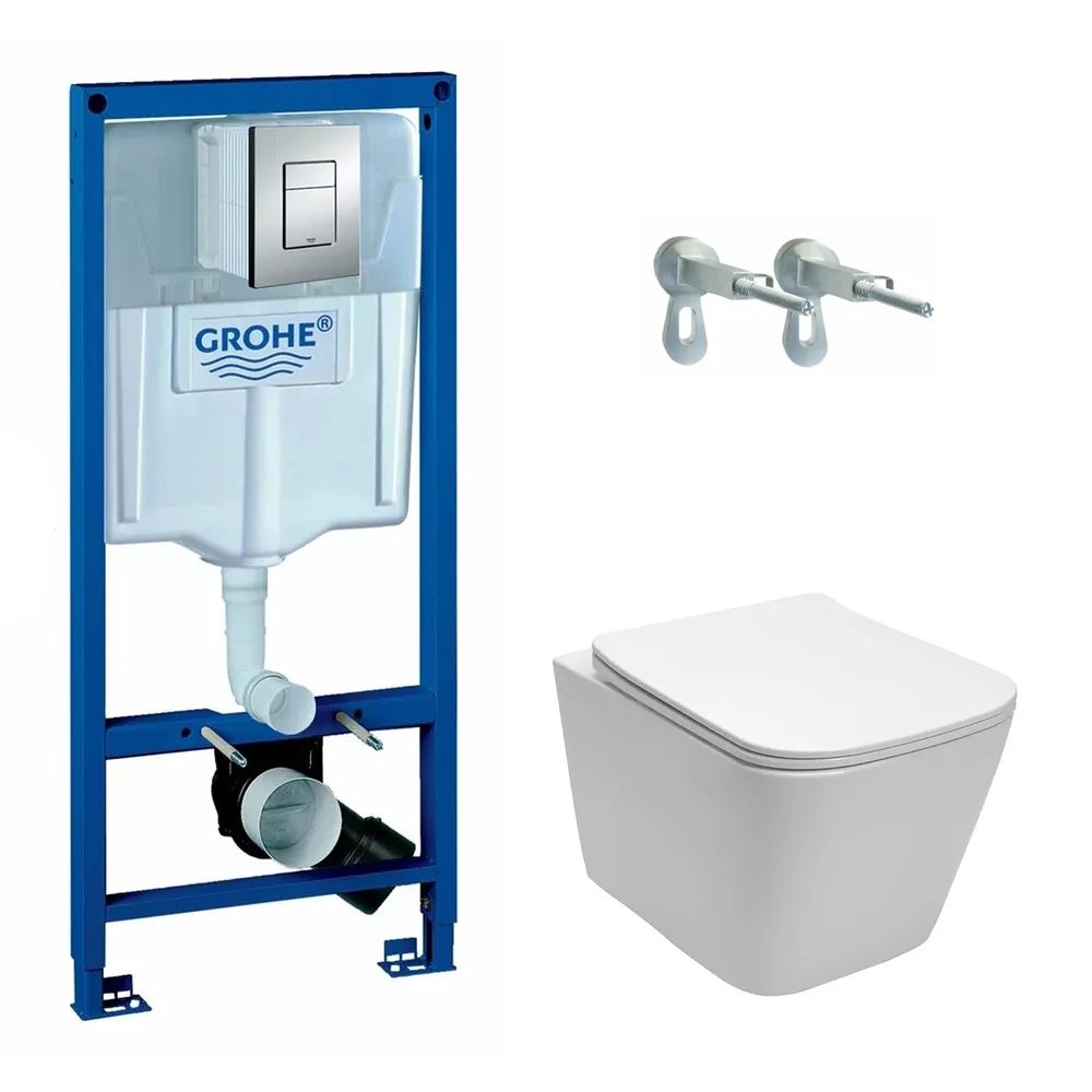 Pachet vas wc suspendat Rea, capac softclose, rezervor Grohe Rapid SL si clapeta Grohe Skate Cosmopolitan crom