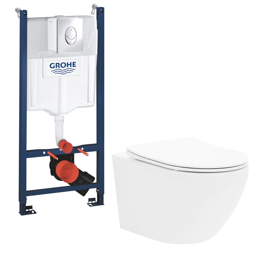Pachet vas wc Rune Ivaldi, capac slim softclose si rezervor wc Grohe Rapid SL cu clapeta cromata Skate Air