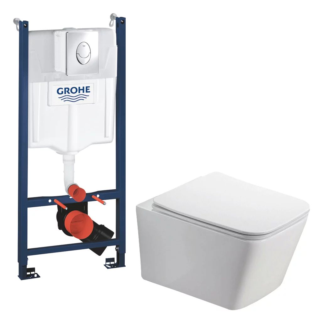 Pachet vas wc Rune Jord , capac slim softclose si rezervor Grohe Rapid SL cu clapeta cromata Skate Air